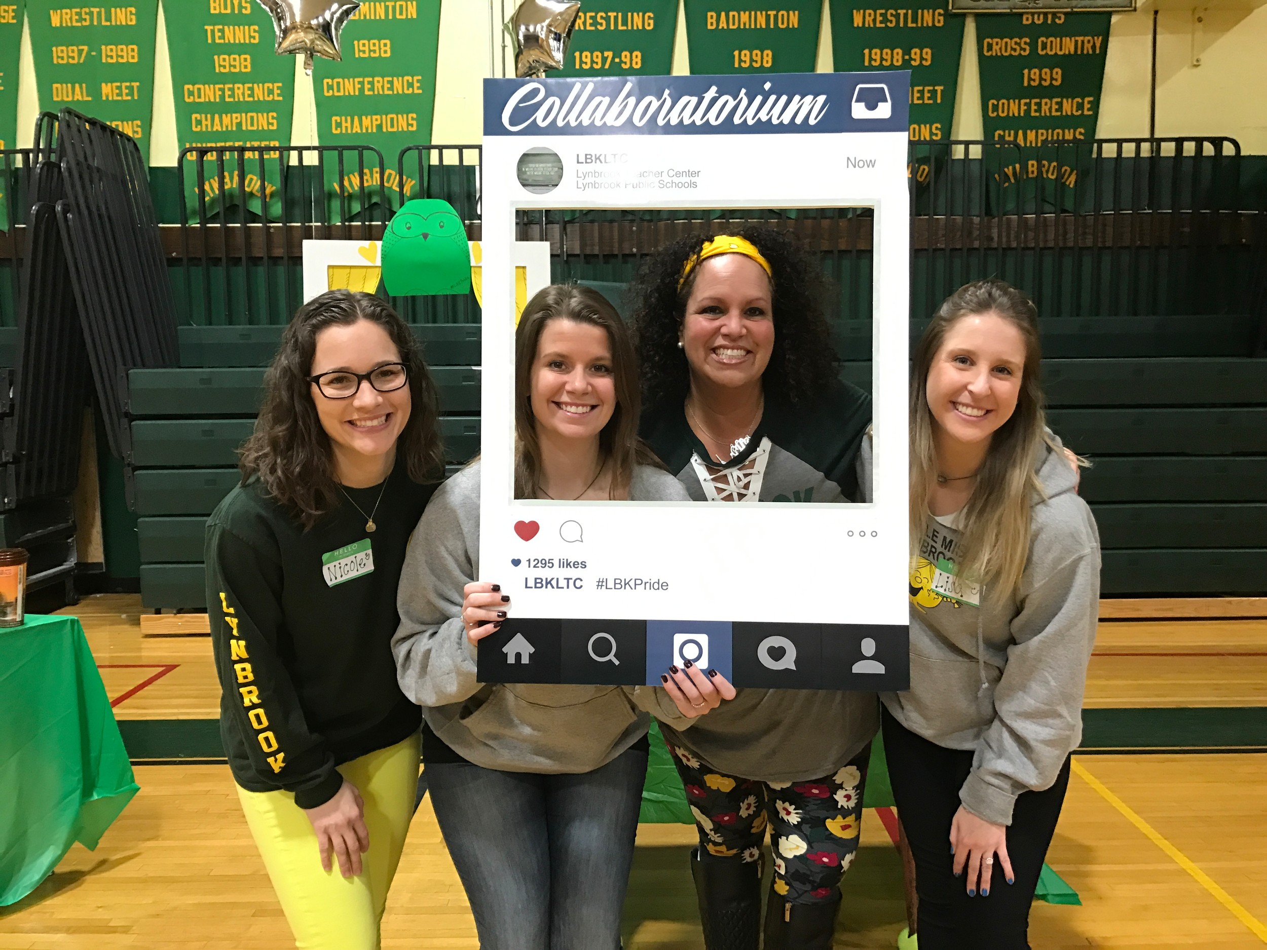 Policy board members Nicole Sherry, left, and Jessica Eitingon, Lynbrook Teachers Center Director Mary Kirby and policy board member Lisa Nulty had some fun with Instagram at the “Unconference Day” meeting.