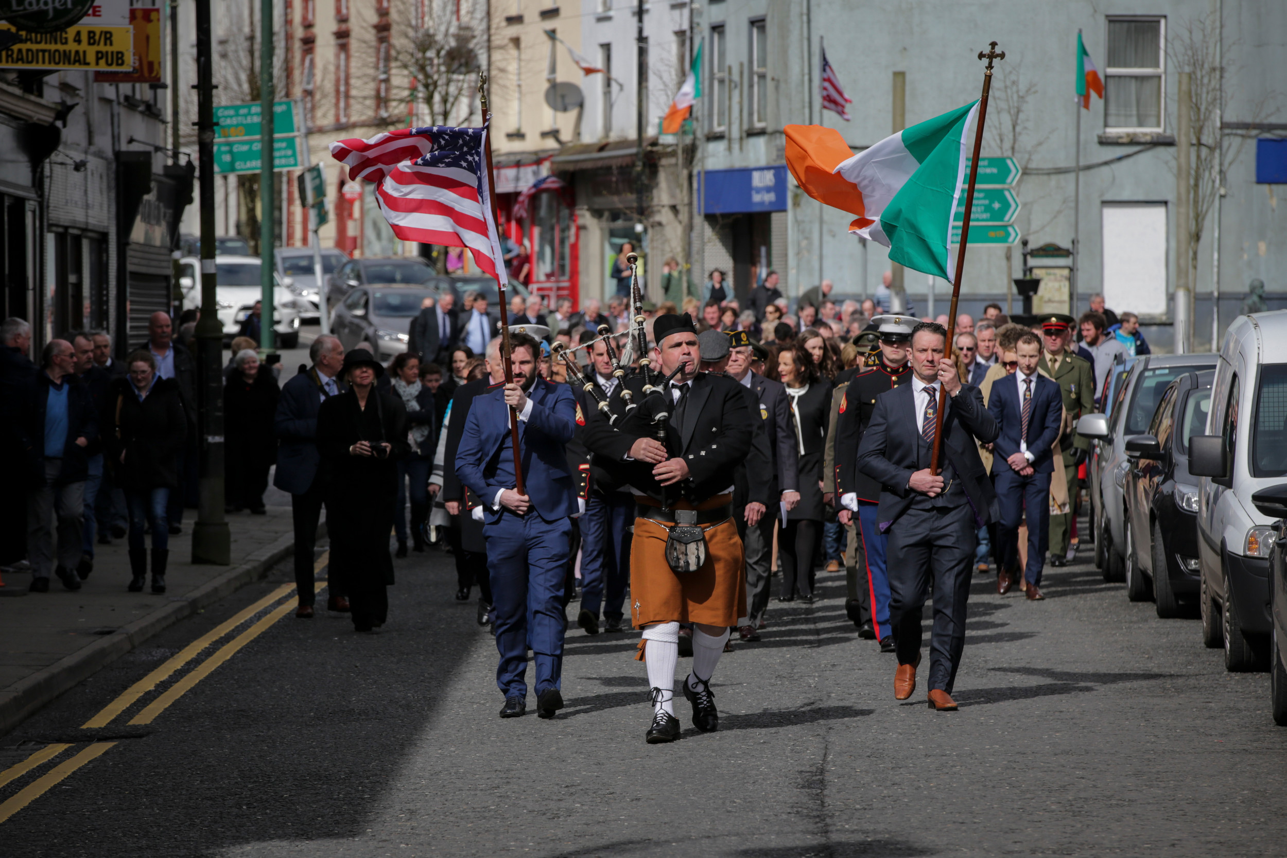 Members of the U.S. military and Irish Defense Forces marched in a parade in Ireland on March 30 to commemorate the 50th anniversary of Patrick Gallagher’s death. Gallagher, who called Lynbrook his home in America, died while serving in the Vietnam War.