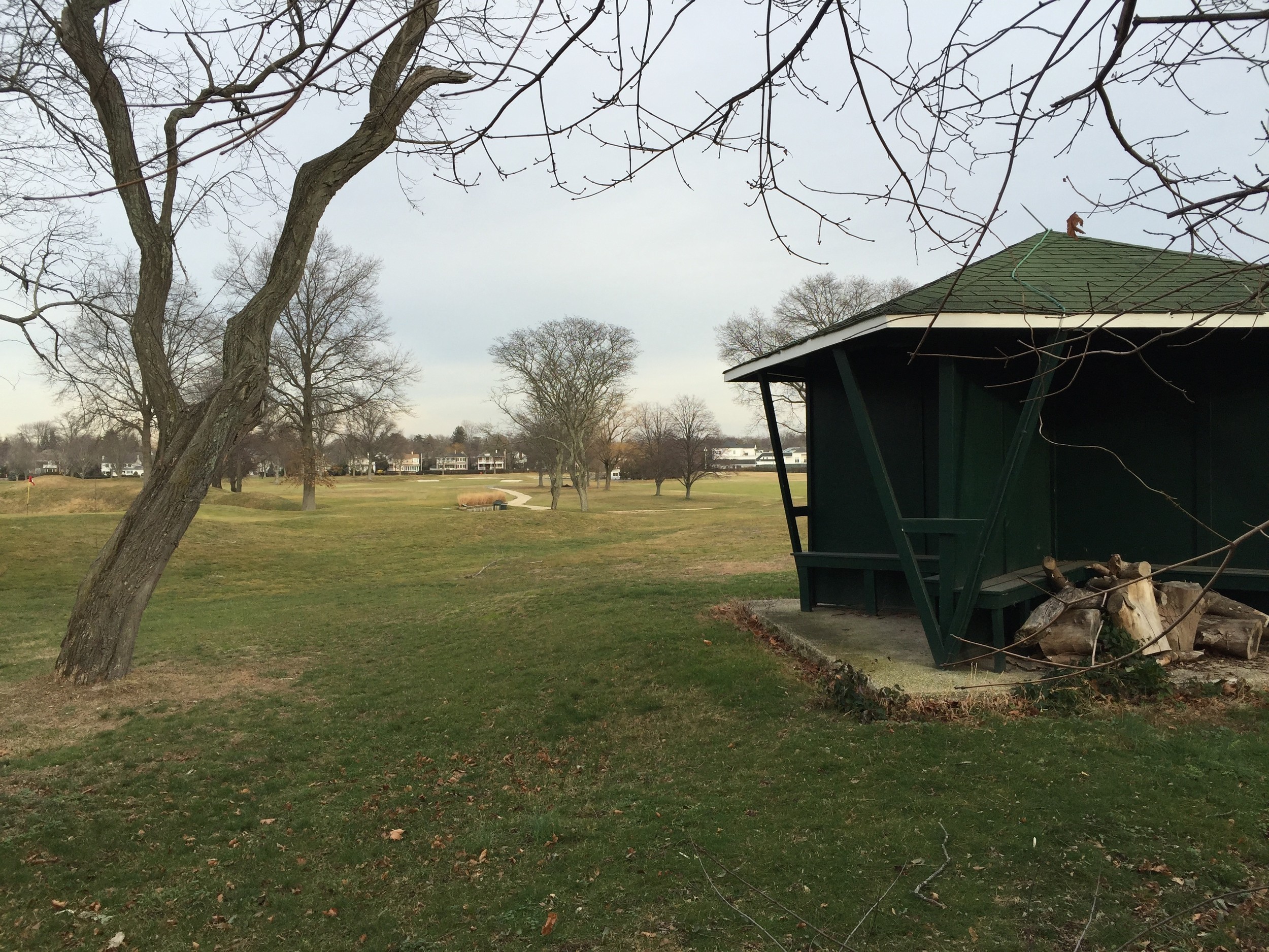 Town of Hempstead officials extended its moratorium on residential development on certain privately-owned golf course. Above, the view of the Woodmere Club from Rose Street in Cedarhurst.