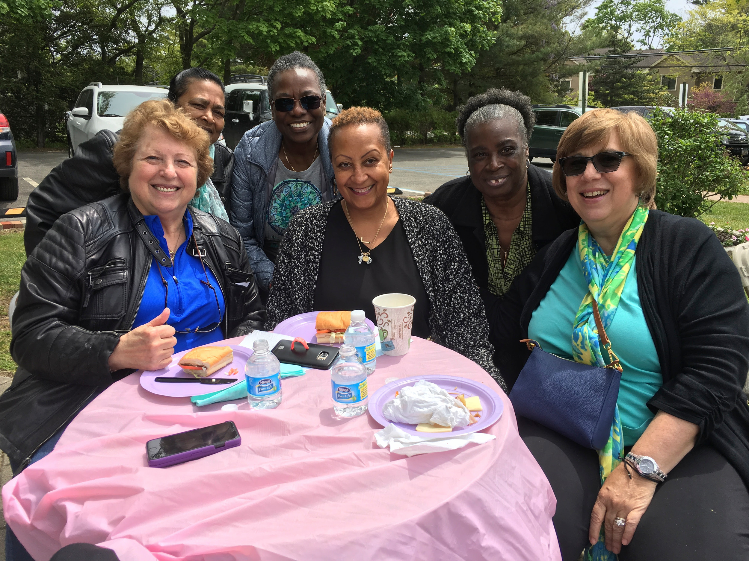 Marlene Natale, far left, a West Hempstead resident, with Nina Tribble, Nancy Coyle, Juliet King, Olivia Fox and Shirley Washington. All gather at the Hewlett House on a regular basis.