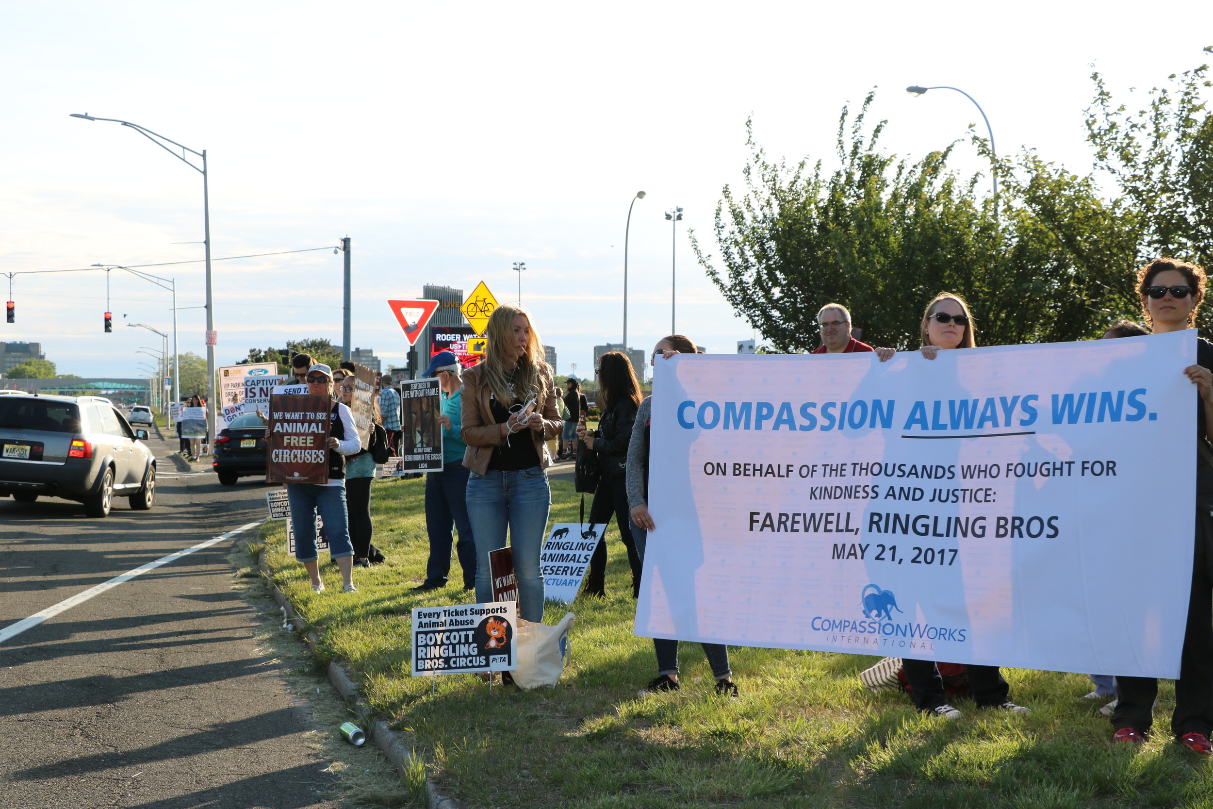 Animal rights activists outside Nassau Coliseum during the the final performance of the Ringling Bros. circus on May 21.