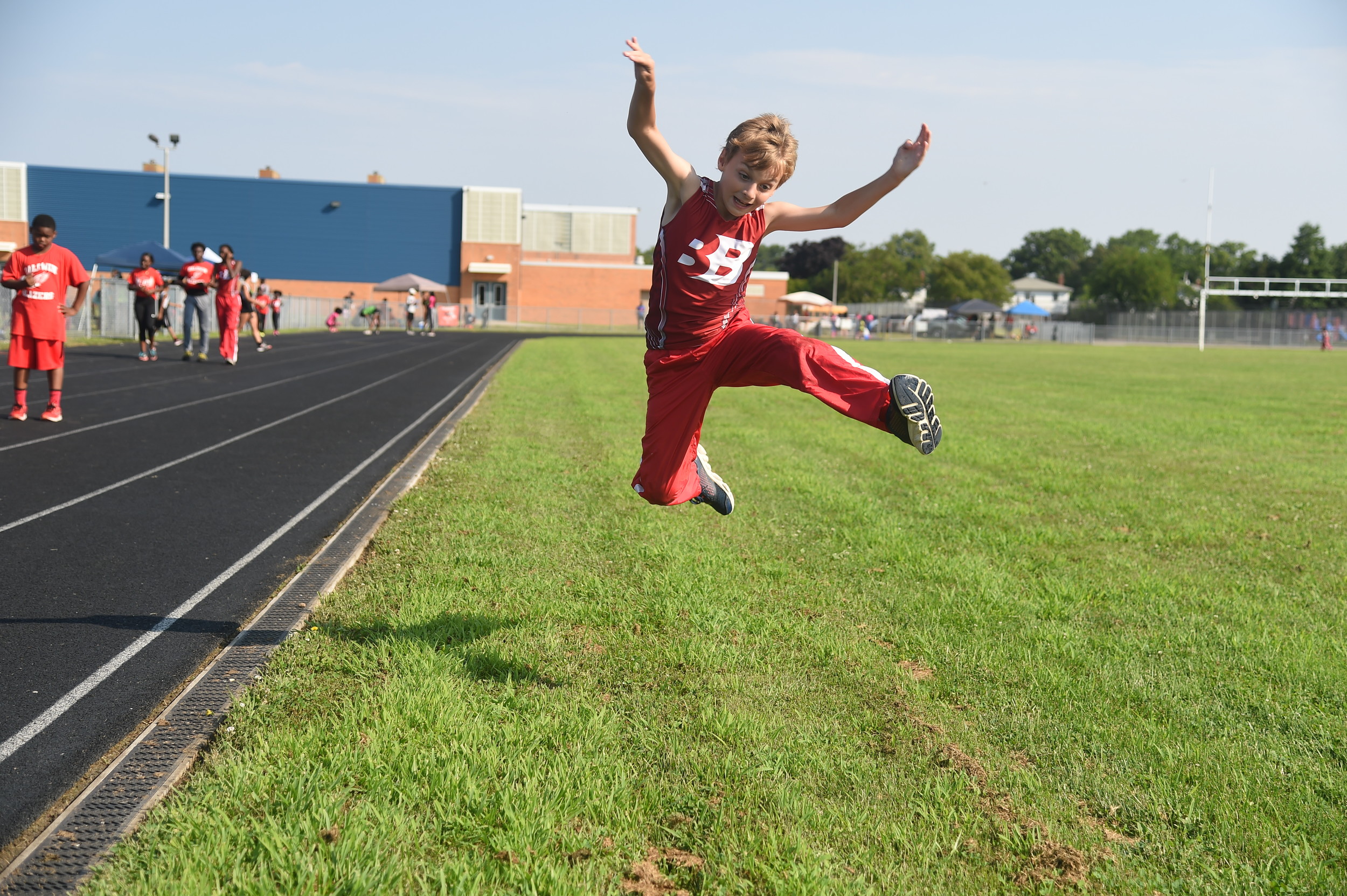Sean O’Connor, 10, practiced for the long jump.