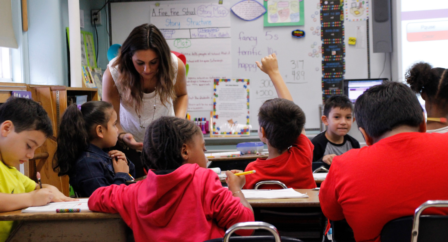 Jessica Anastasio worked with her first-grade class at the Brooklyn Avenue Elementary School in District 24 during the third week of school.