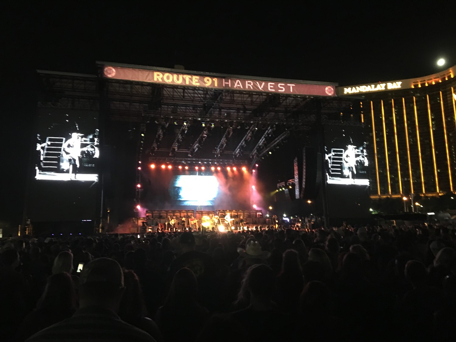 Country music star Jason Aldean's performance at the Route 91 Harvest Festival in Las Vegas on Sunday night became the scene of the deadliest mass shooting in U.S. history. In the crowd was 24-year-old Rockville Centre native Peter Meehan. Above, the concert venue last Friday.