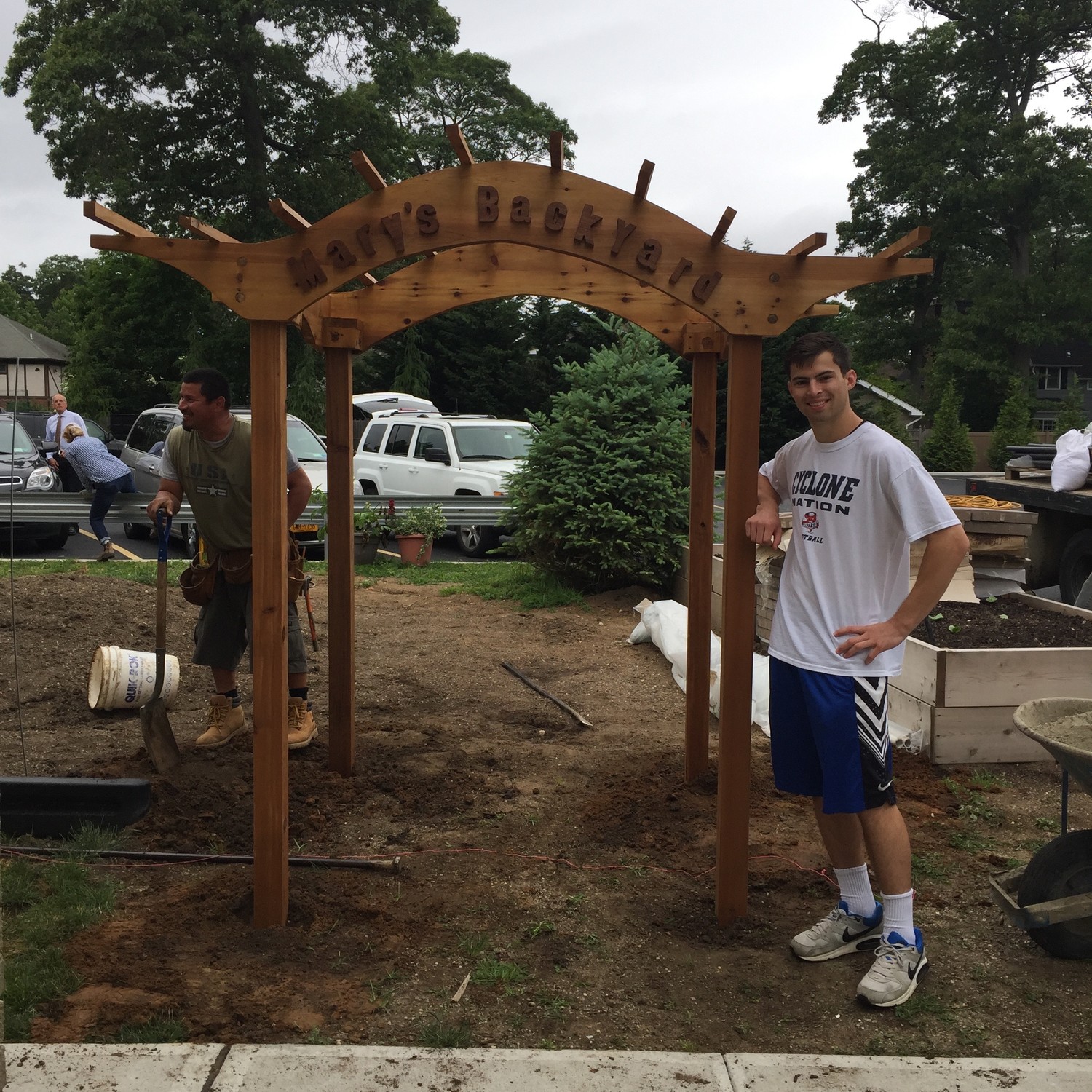 Tyler Wukitsevits, a freshman at Bucknell University who graduated from South Side in the spring, built the archway to Mary's Backyard.