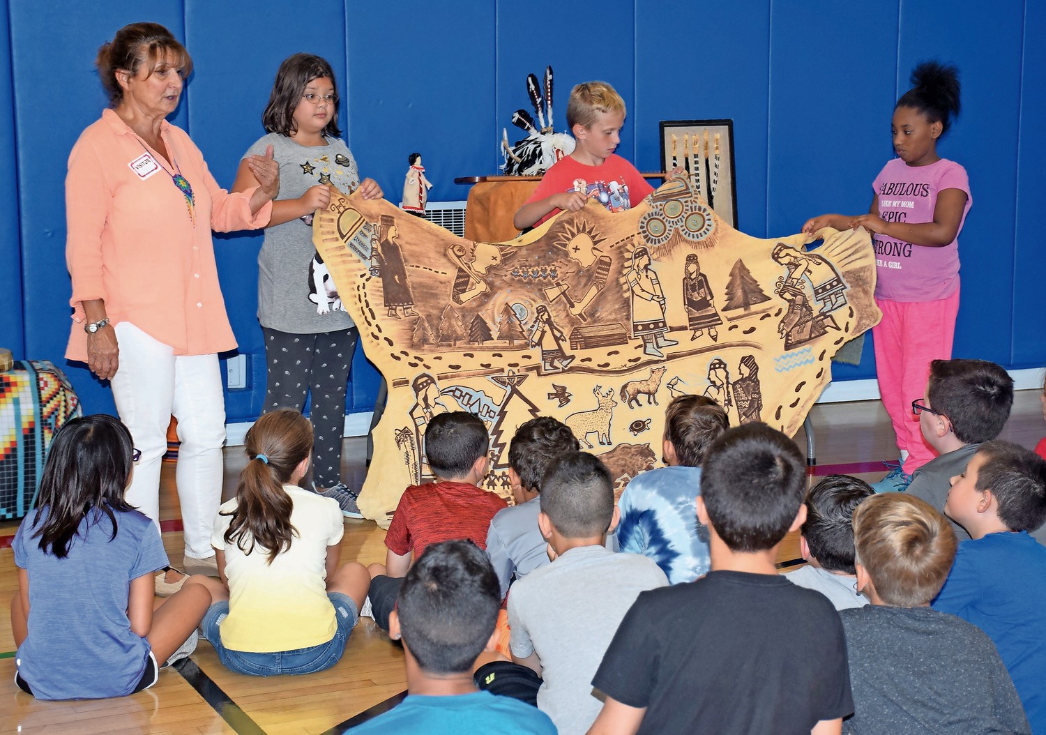 Guided by Journeys into American Indian Territory presenter Maddi Cheers, Parkway Elementary School fourth-graders learned about how the Iroquois government formed.