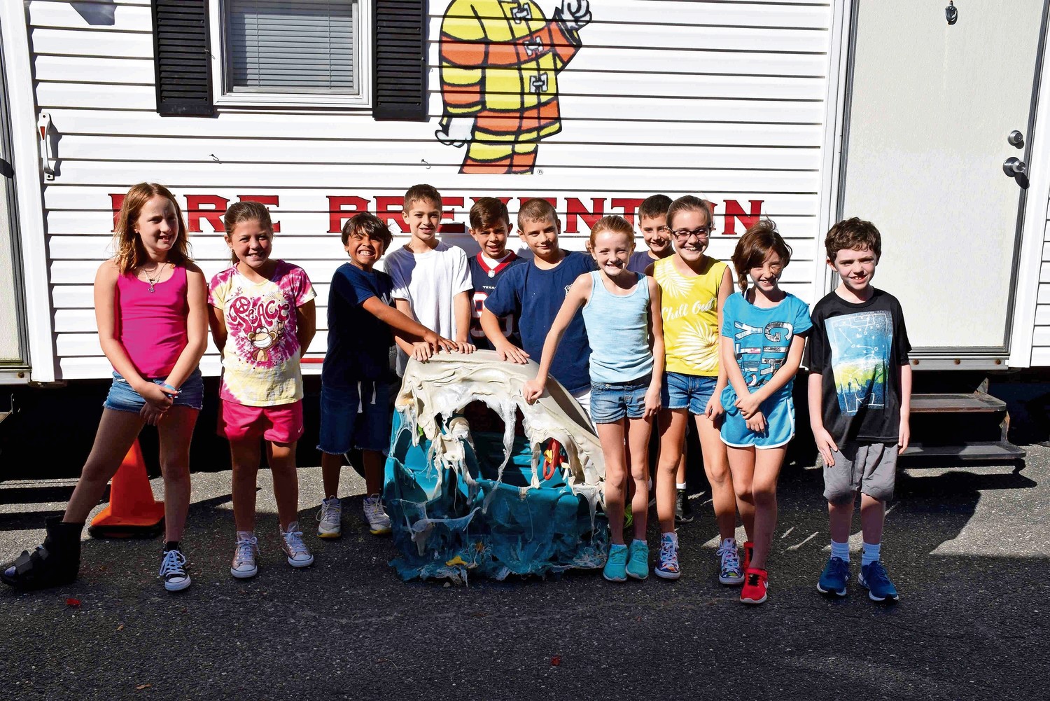 Lee Road Elementary School fourth-graders in Jackie Katz-Rabinoff’s class practiced fire safety in a Smoke House on Sept. 28.