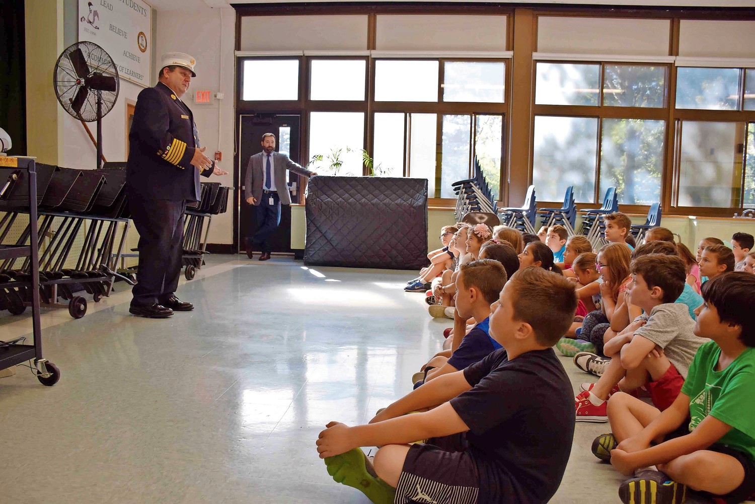 Wantagh firefighter John Loeber spoke to third, fourth and fifth-graders about what to do in a fire emergency.