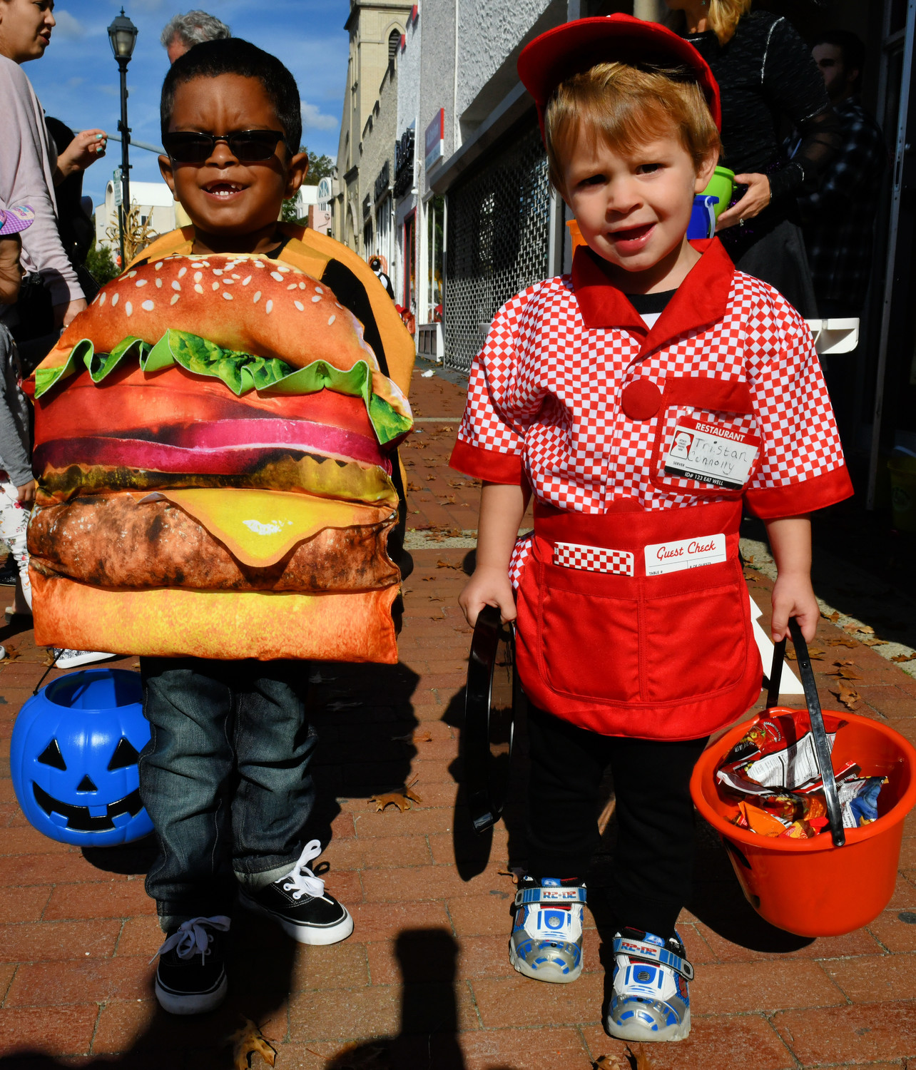 MJ Hopkins and Tristan Connelly dressed up as the cutest cheeseburger and waiter in town for the BID’s Halloween parade.