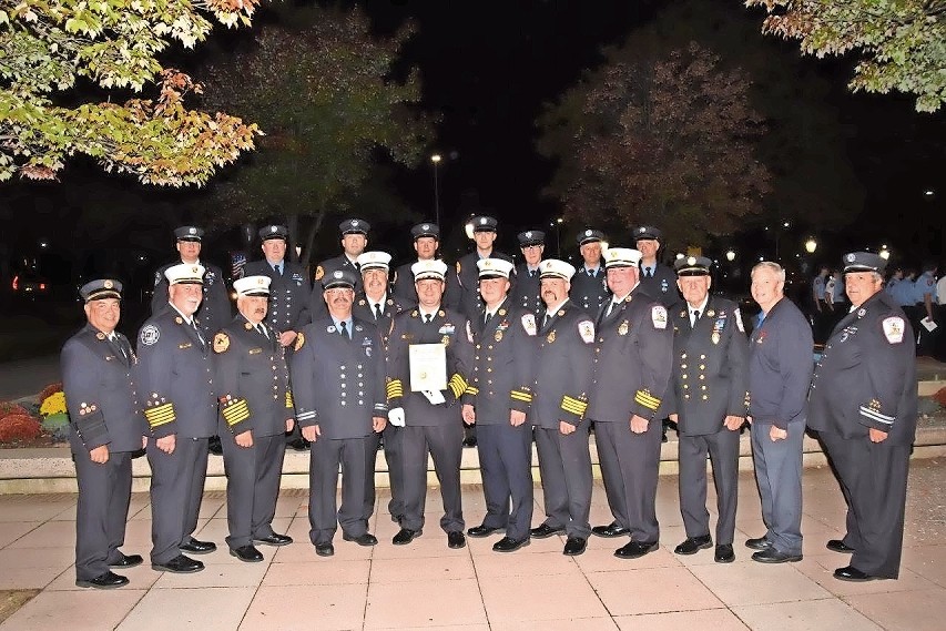 Wantagh Fire Department members celebrated with Bloomfield.