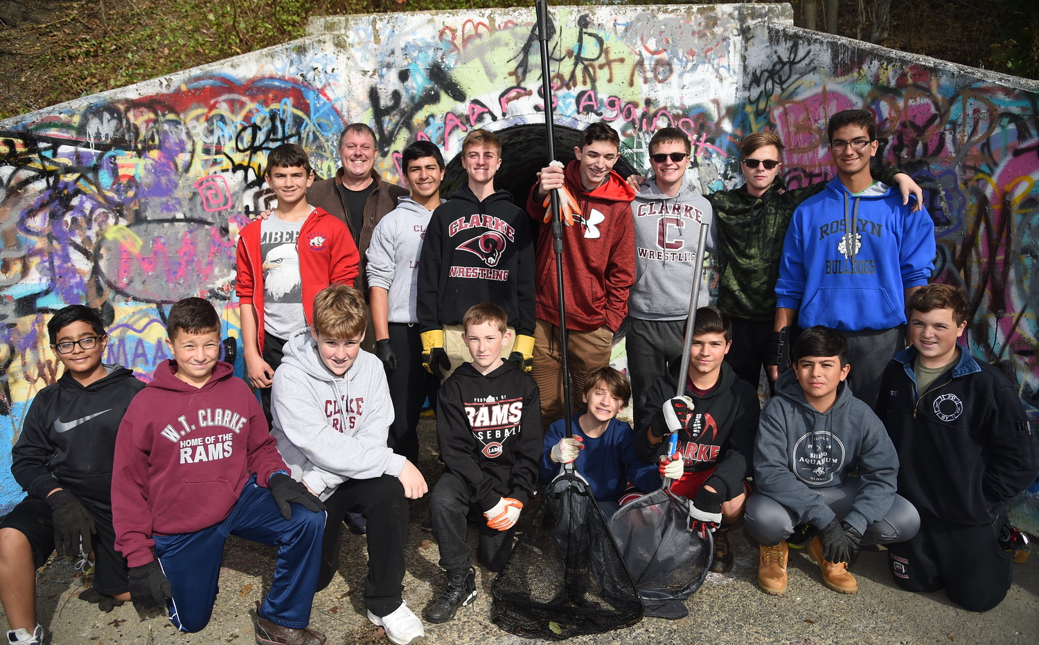 Members of Boy Scouts Troop 469 gathered on Nov. 4 to clean up the bird sanctuary as part of the East Meadow Community Organizations’ semi-annual bird sanctuary cleanup.