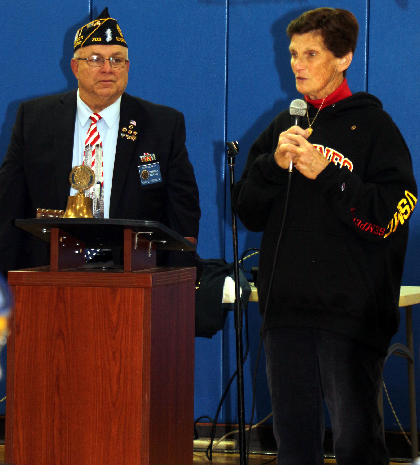 Winchester, right, alongside Colon, addressed the crowd at the ceremony.
