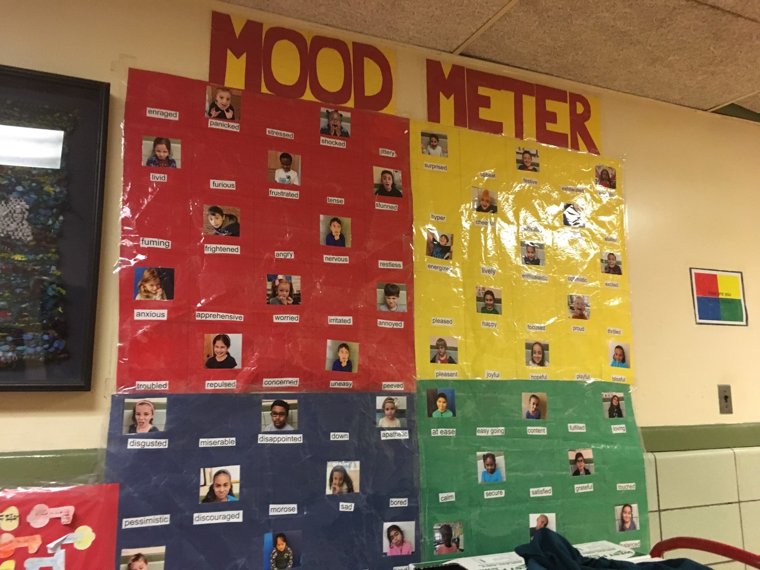 Students in District 13 developed a ‘Mood Meter’ to understand how they are feeling. One is on display at the James A. Dever School.