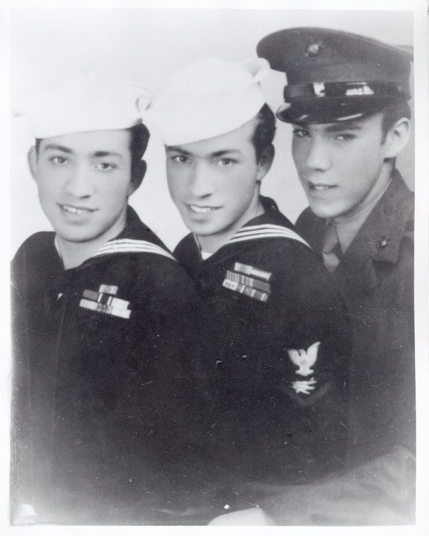 Gerard Barbosa, left, joined the Navy in March 1941, and was followed by his twin brother, George, center, and their younger brother, Jack.