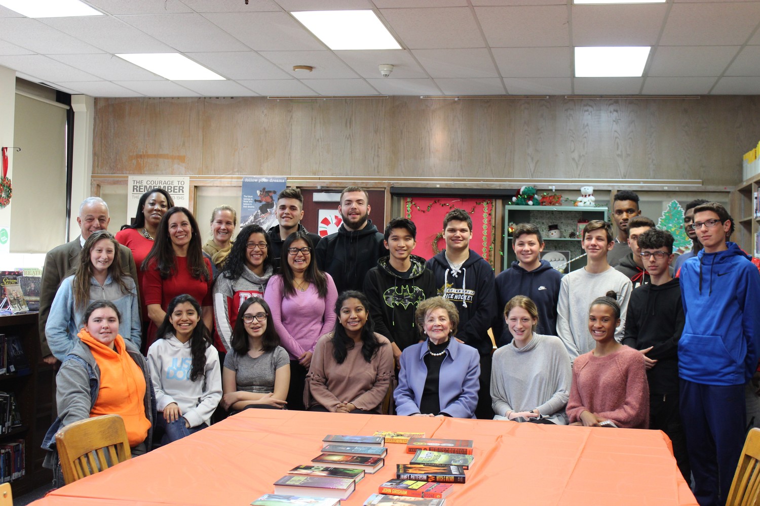 Matilda Cuomo, front, third from right, visited East Rockaway Junior-Senior High School on Dec. 13 to speak with participants in the school’s new mentor program.