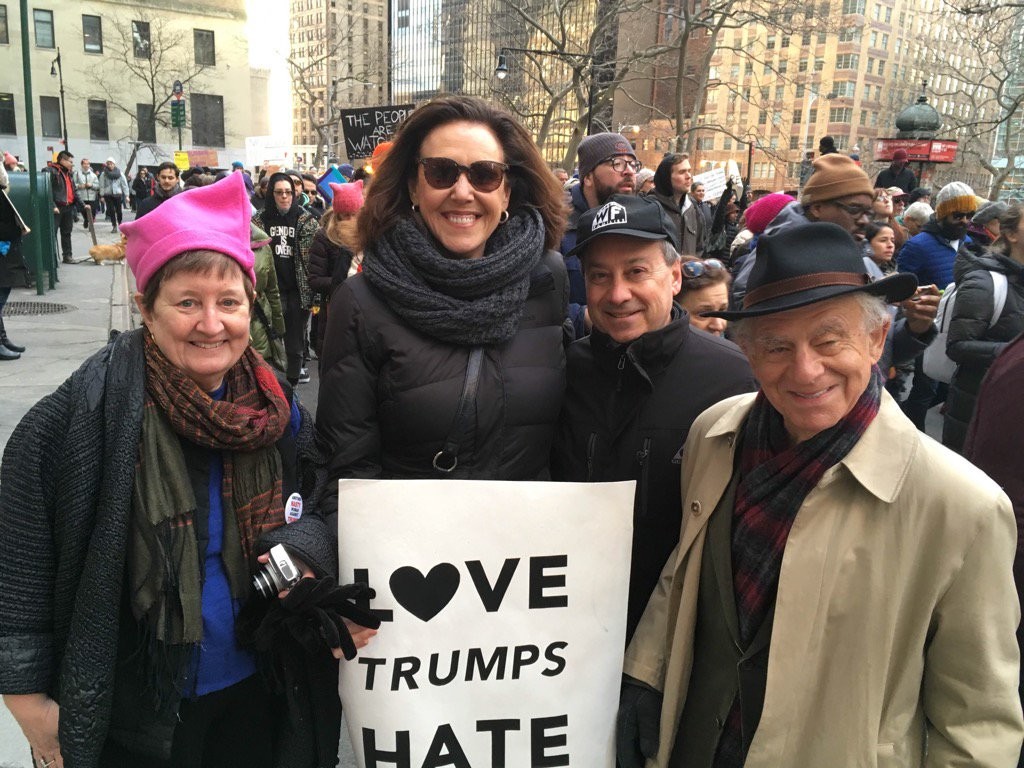 Liberal political pundit and Oceanside native Joan Walsh, center, at the Women’s March in New York City last January. She spoke to the Herald about growing up on the Island and how the current political climate could affect local residents.