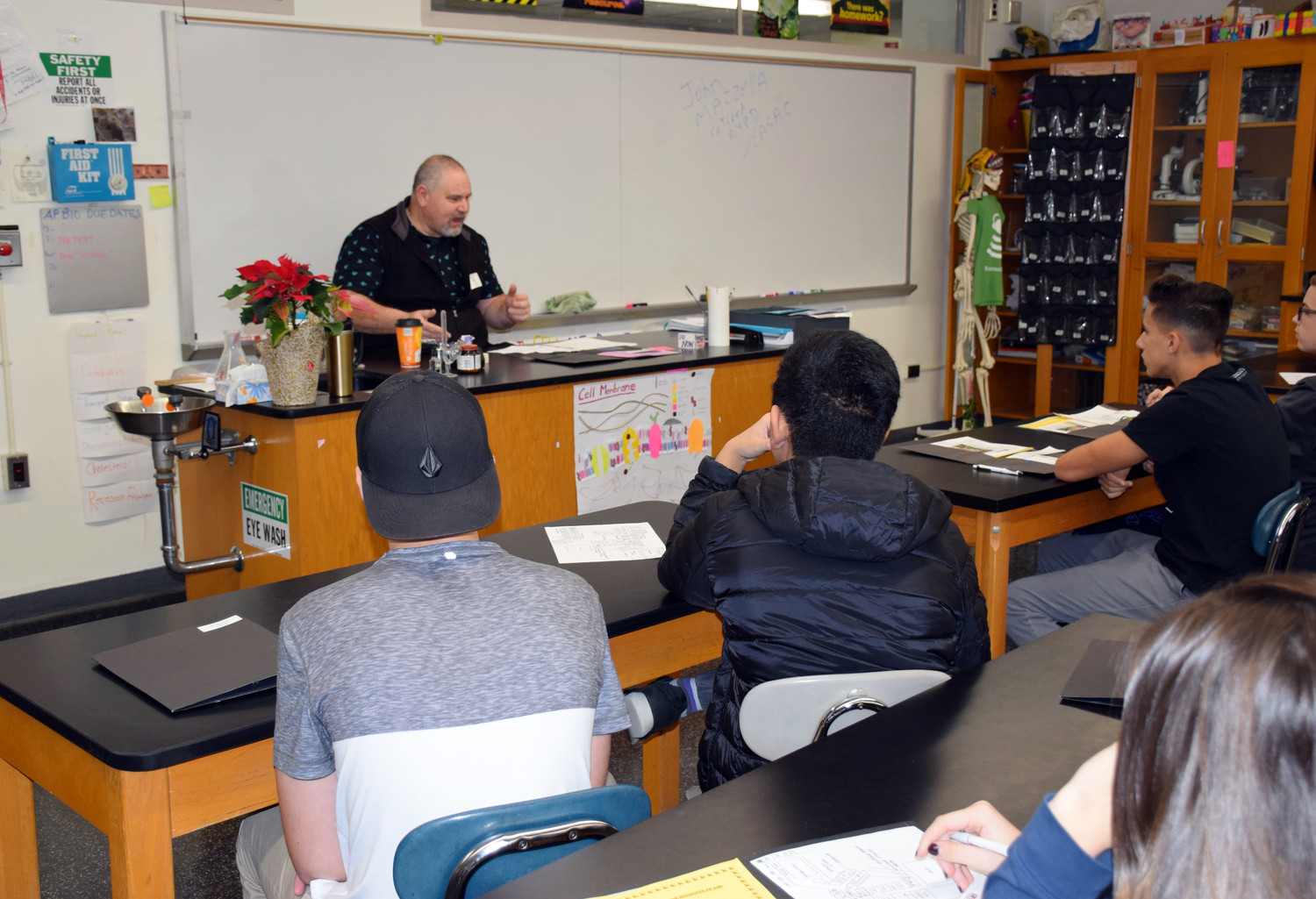 John Massella, retired police officer with the New York Police Department, educated students about law enforcement during W.T. Clarke High School’s first Career Day.