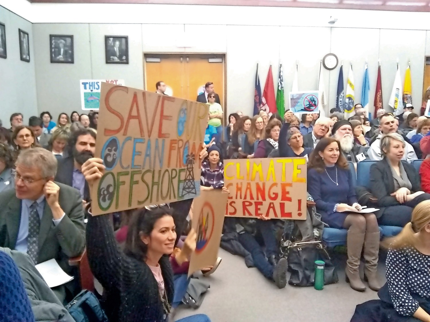 Elected officials, environmentalists and others gathered at the Suffolk County Legislature on Feb. 14 to speak against offshore drilling.