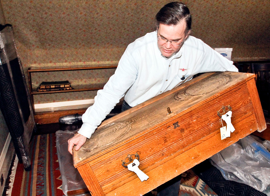 George Hagerty carries over the base of Ted  Jr.'s armoire. It still has original water stains on it that came from either a chamber pot, or his pet toads.