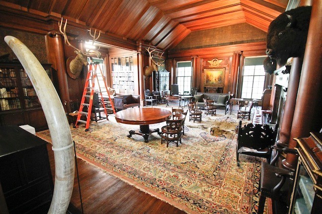 May 5, 2015. Most of the big furniture has been moved into the North Room. The smaller objects and other hides will be moved in after the animal mounts are rehabilitated.