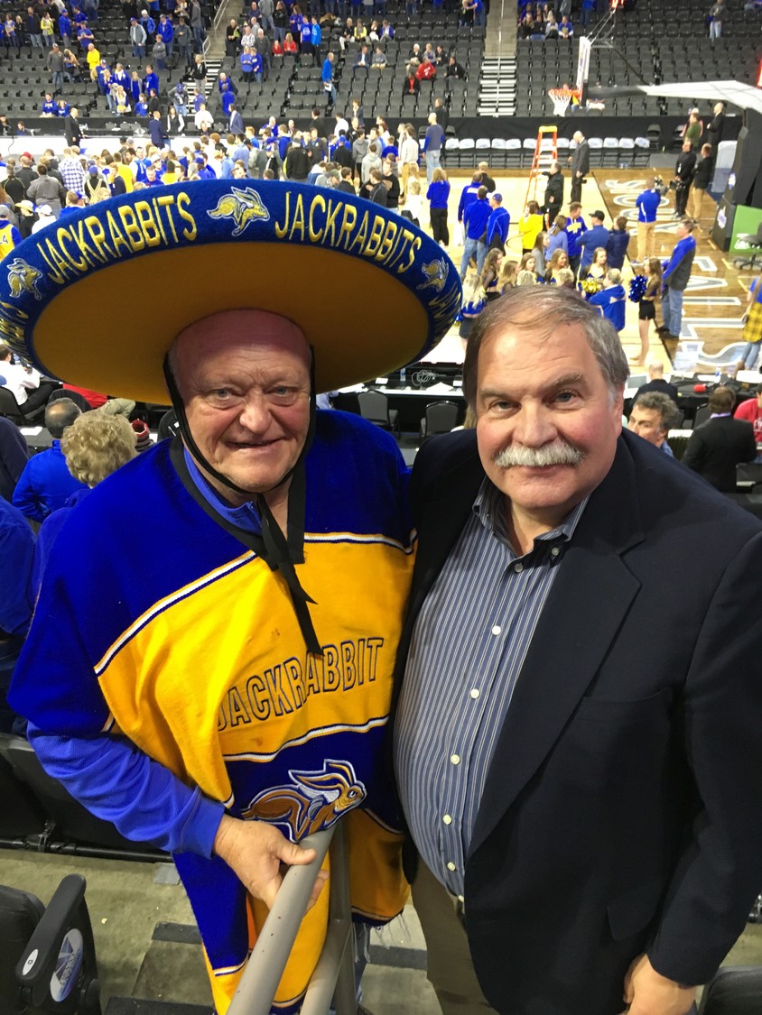 Local resident Ned Hirsch, right, at the South Dakota State Jackrabbits game.