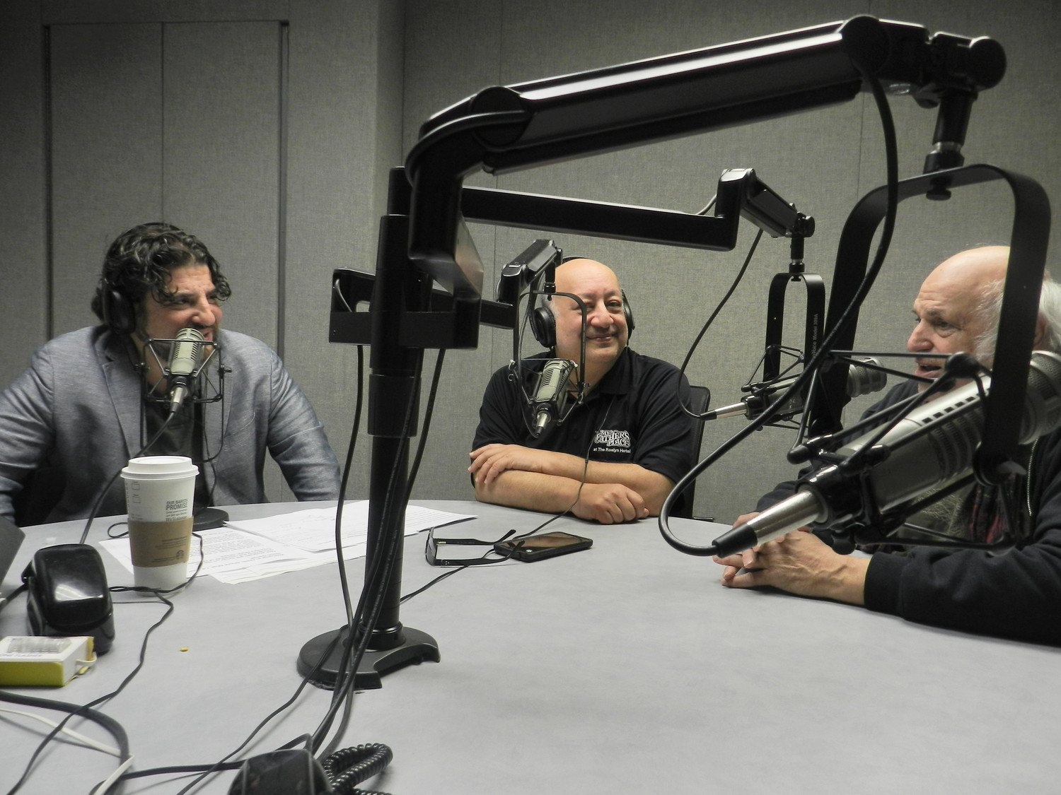 Jason Samel, far left, talked with Richard Solomon and Mike Epstein, who will be featured guests on his new radio show “North Shore Now.”