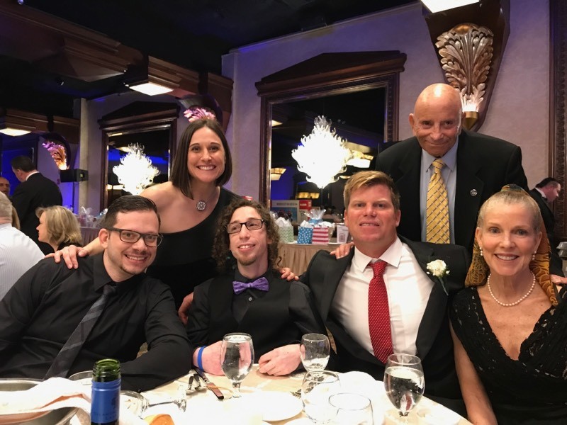 Adam and Heather Halpern, left, Dylan "The Surfing Samurai" Hronec, Cliff Skudin, Harvey Weisenberg and Beth Skudin at the Nassau BOCES 12th annual Education Partner Awards Gala at the Crest Hollow Country Club.
