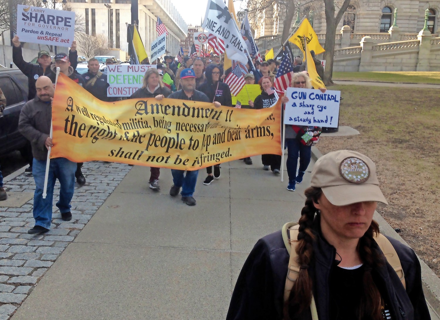 An estimated 300 to 400 gun-rights advocates rallied in front of the State Capitol in Albany last Saturday. Many protesters interviewed by the Herald said the AR-15 assault rifle must remain legal across the country.