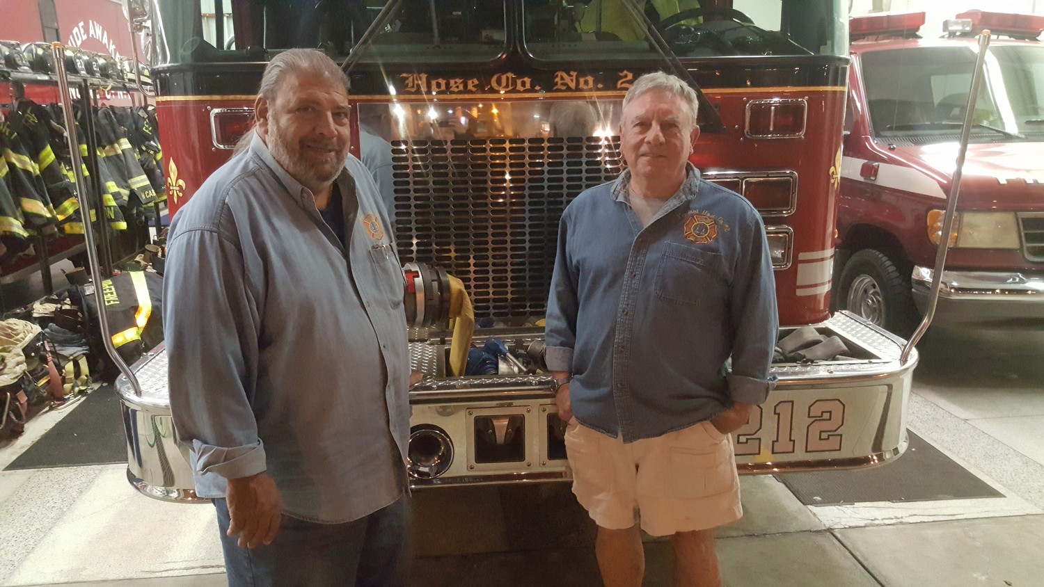 Freeport firefighters Anthony Basile, left, and Edward Martin joined Hose Co. No. 2 in 1968.