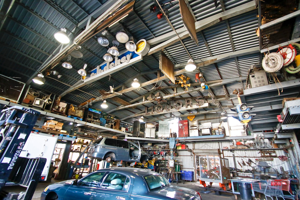 While its still a working junkyard, Jimmy’s shop is almost a museum of old scrap parts, signs, lights, oddities and more that have been given a new life on his walls.