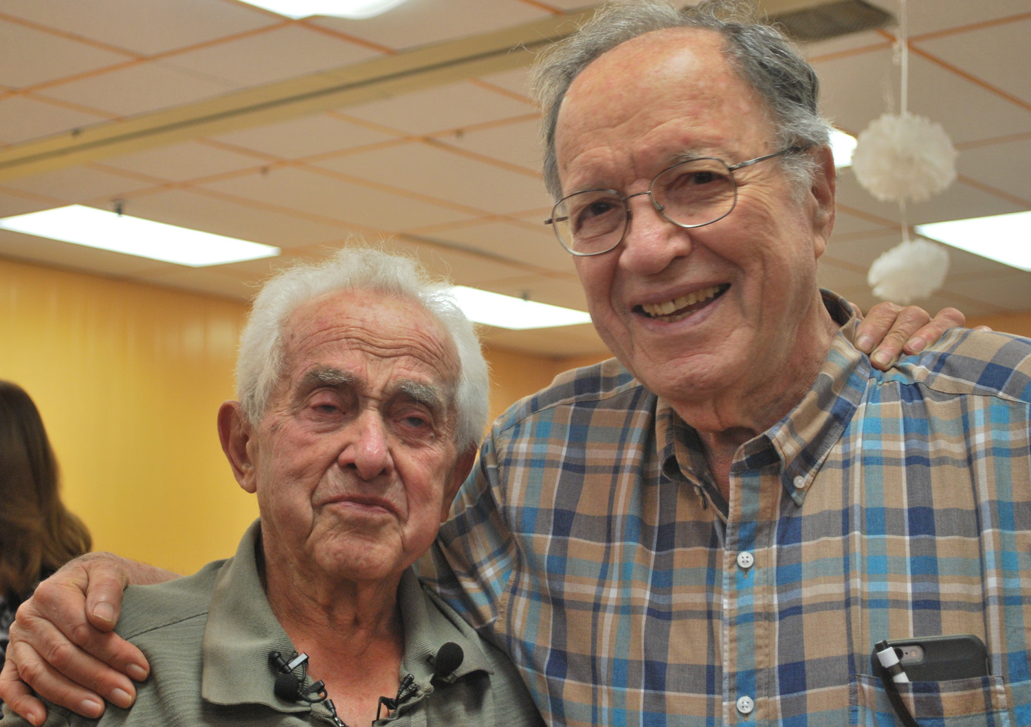 Holocaust survivor Bernard Iglielski met a nephew, Dr. Joseph Kohn, of Dr. Berthold Epstein, the man who saved Iglielski’s life four times at Auschwitz.