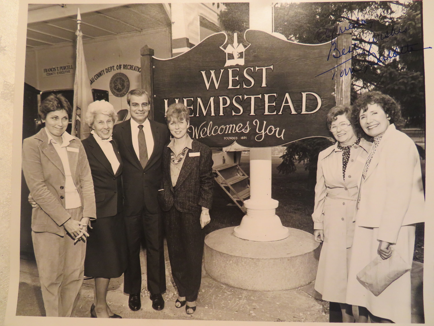 West Hempstead’s newly installed welcome sign at Hall’s Pond Park in 1985.