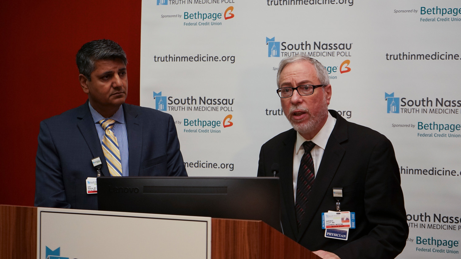 Dr. Adhi Sharma, left, chief medical officer at South Nassau Communities Hospital and Dr. Aaron Glatt, chairman of medicine, discussed the science behind marijuana use.