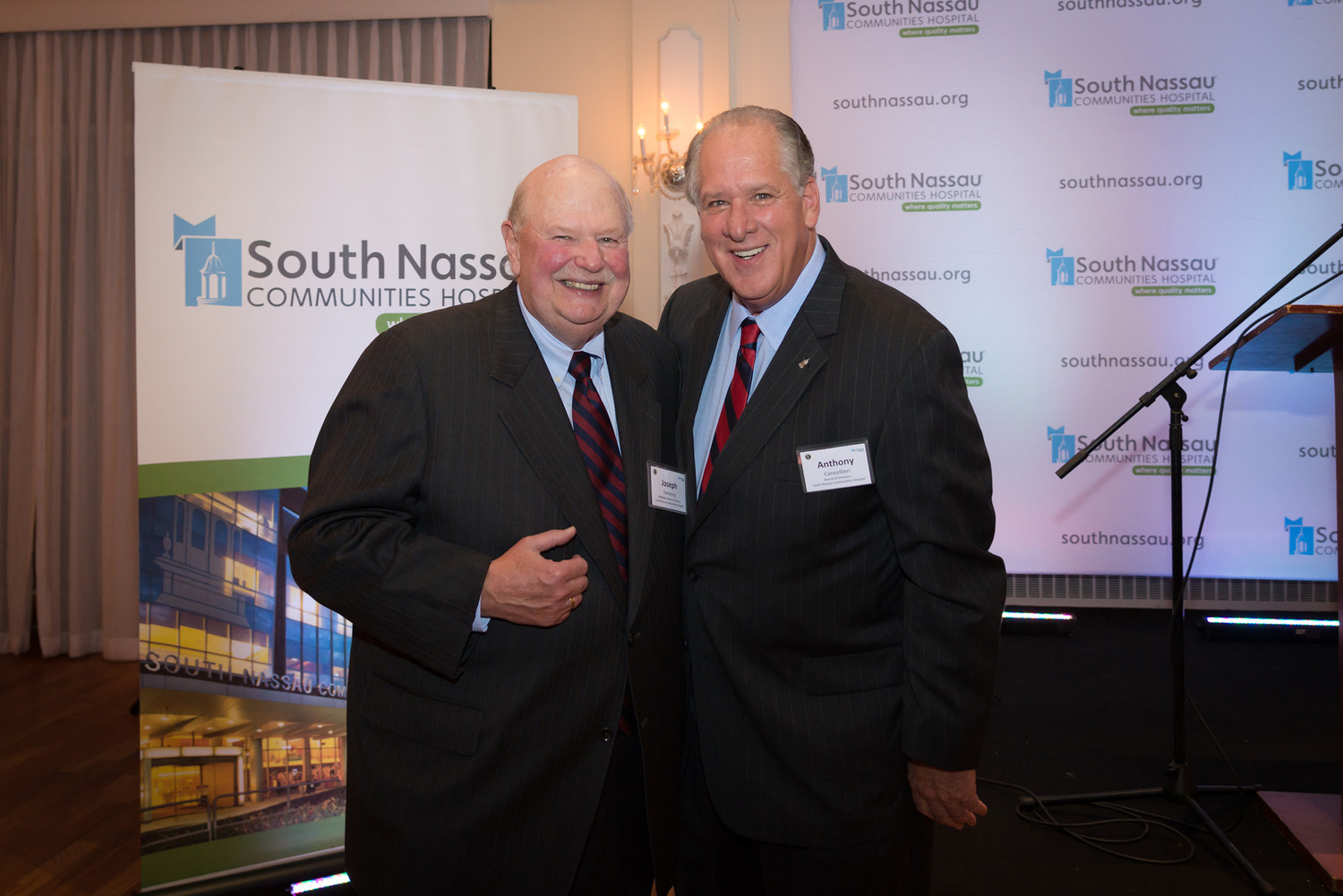 Joe Fennessy, president of the SNCH hospital Board of Directors,. stands with Anthony Cancellieri, vice chair.