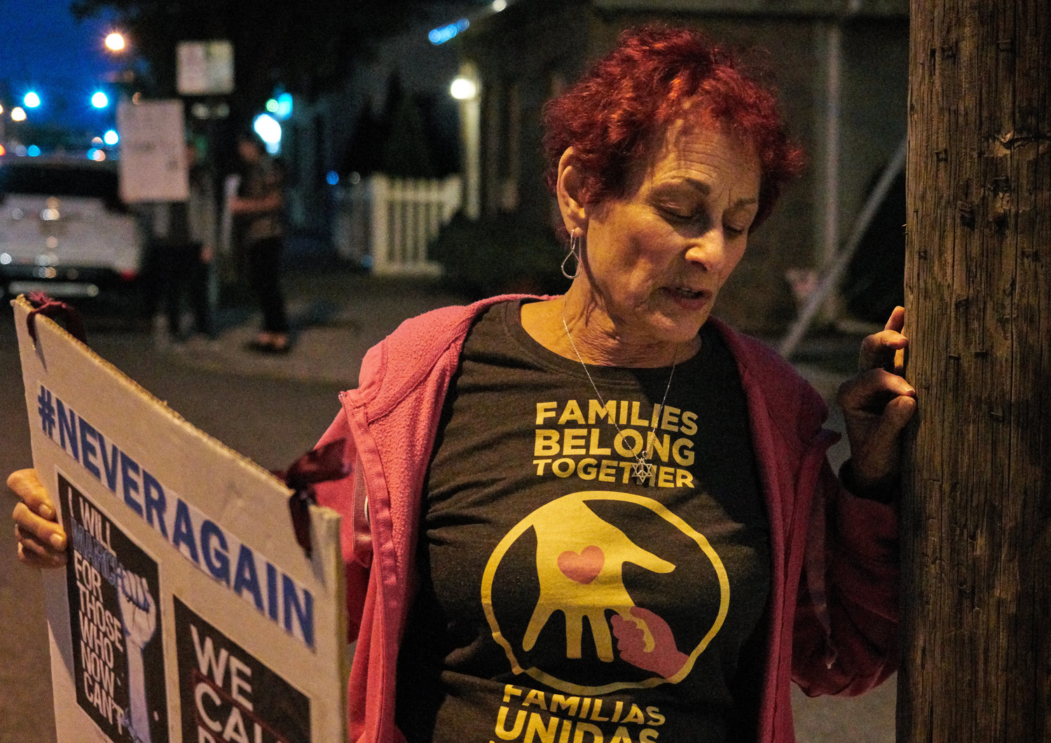 Judi Gardner, of Huntington, protested outside the Inn at New Hyde Park during the annual Nassau Friends of NRA fundraiser on Sept. 27.