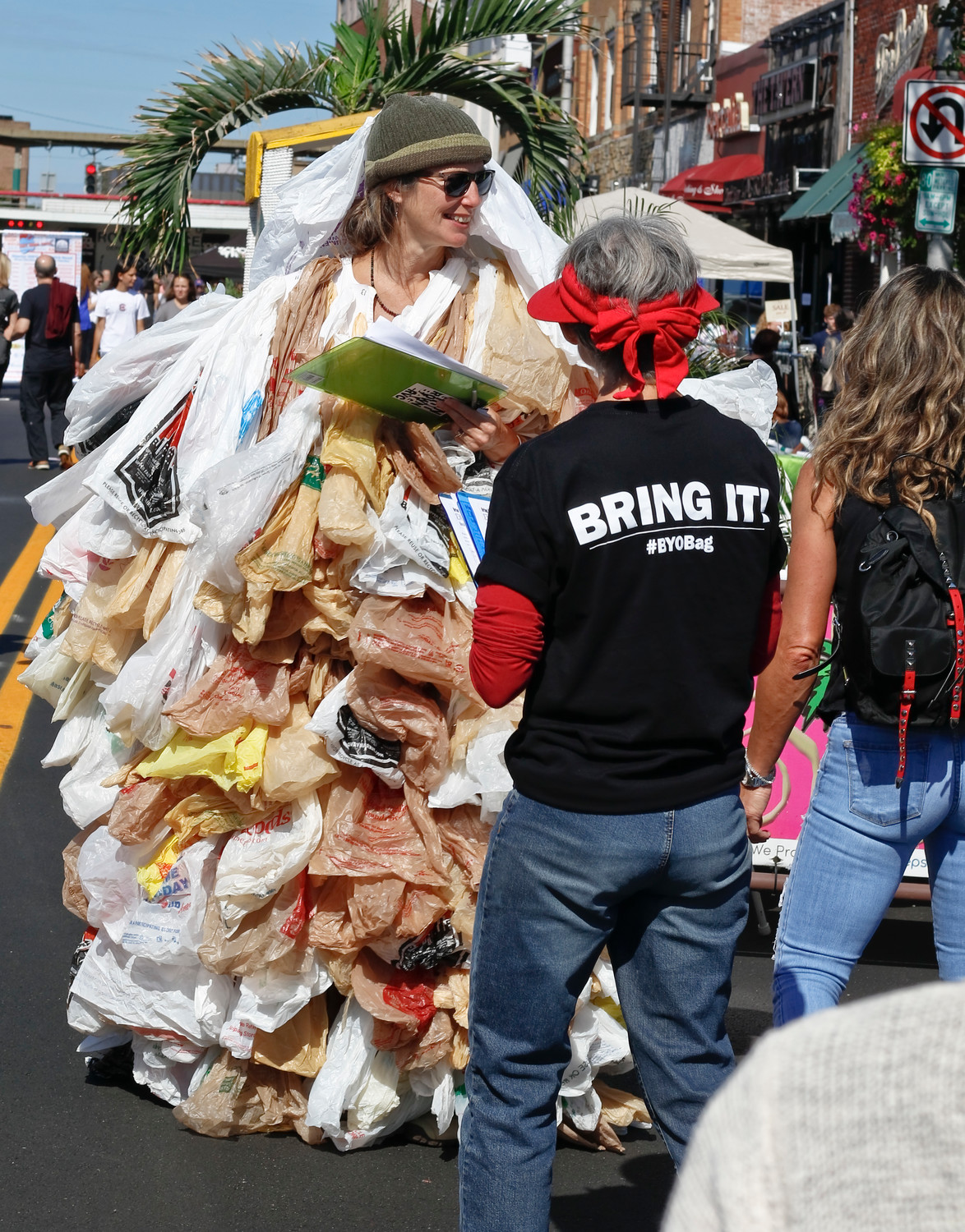 Susan Brockmann, also know as the “Bag Lady,” asked festival-goers in Rockville Centre on Sept. 30 to sign a petition urging the village to create a reusable bag ordinance.