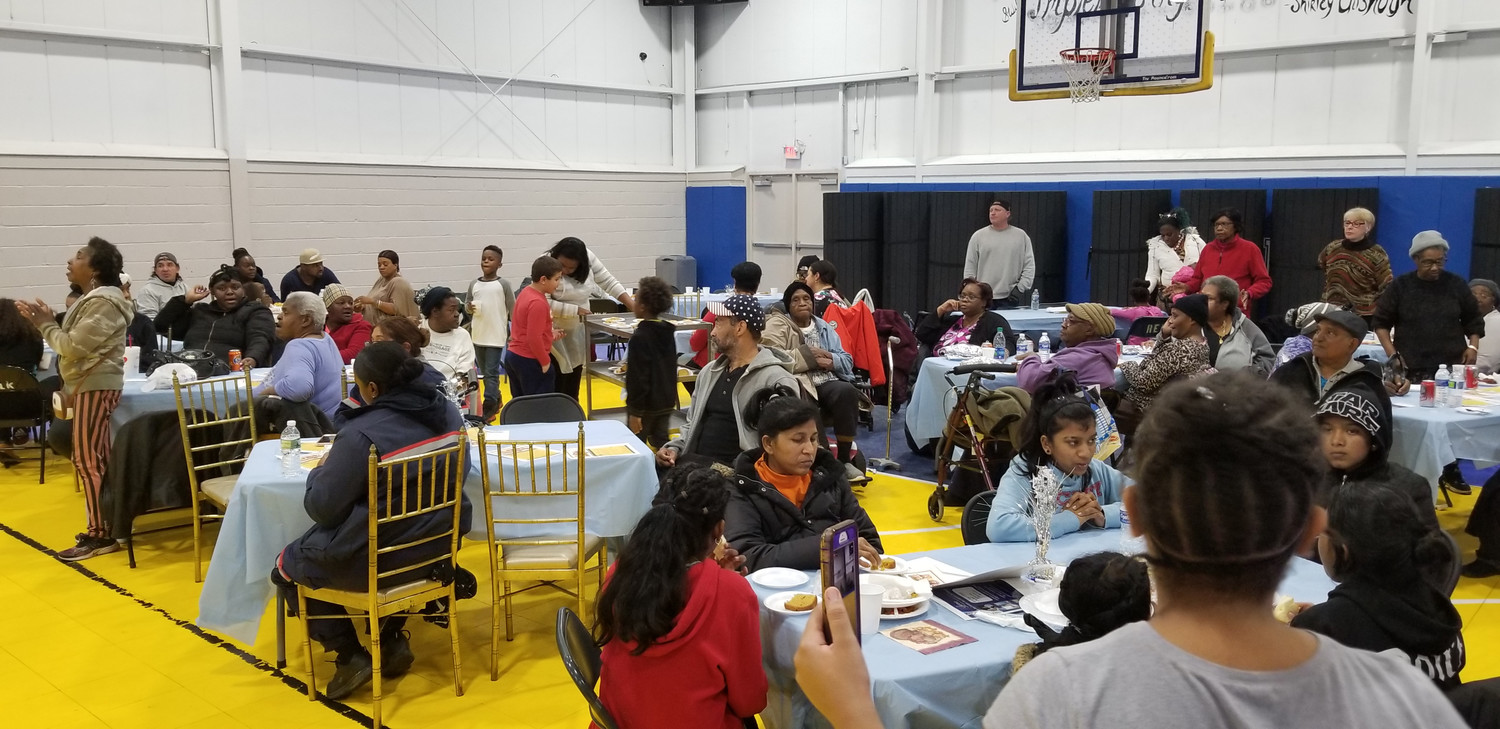 Hundreds of people gathered at the center for the community Thanksgiving dinner.
