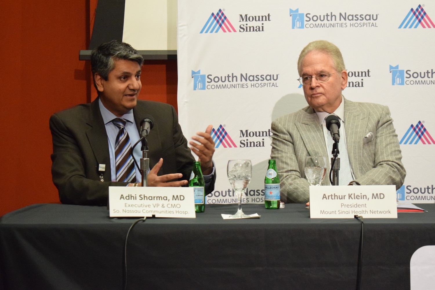 SNCH Vice President and Chief Medical Officer Adhi Sharma, left, and Mount Sinai President Dr. Arthur Klein each explained the long- and short-term goals of the partnership.