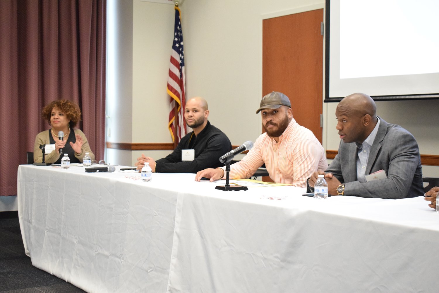 Mimi Pierre-Johnson, left, led a pannel of millennials who gave their perspectives on youth engagement. From the left were Dan Lloyd, Pastor Justin Greaves and Leonard lans.