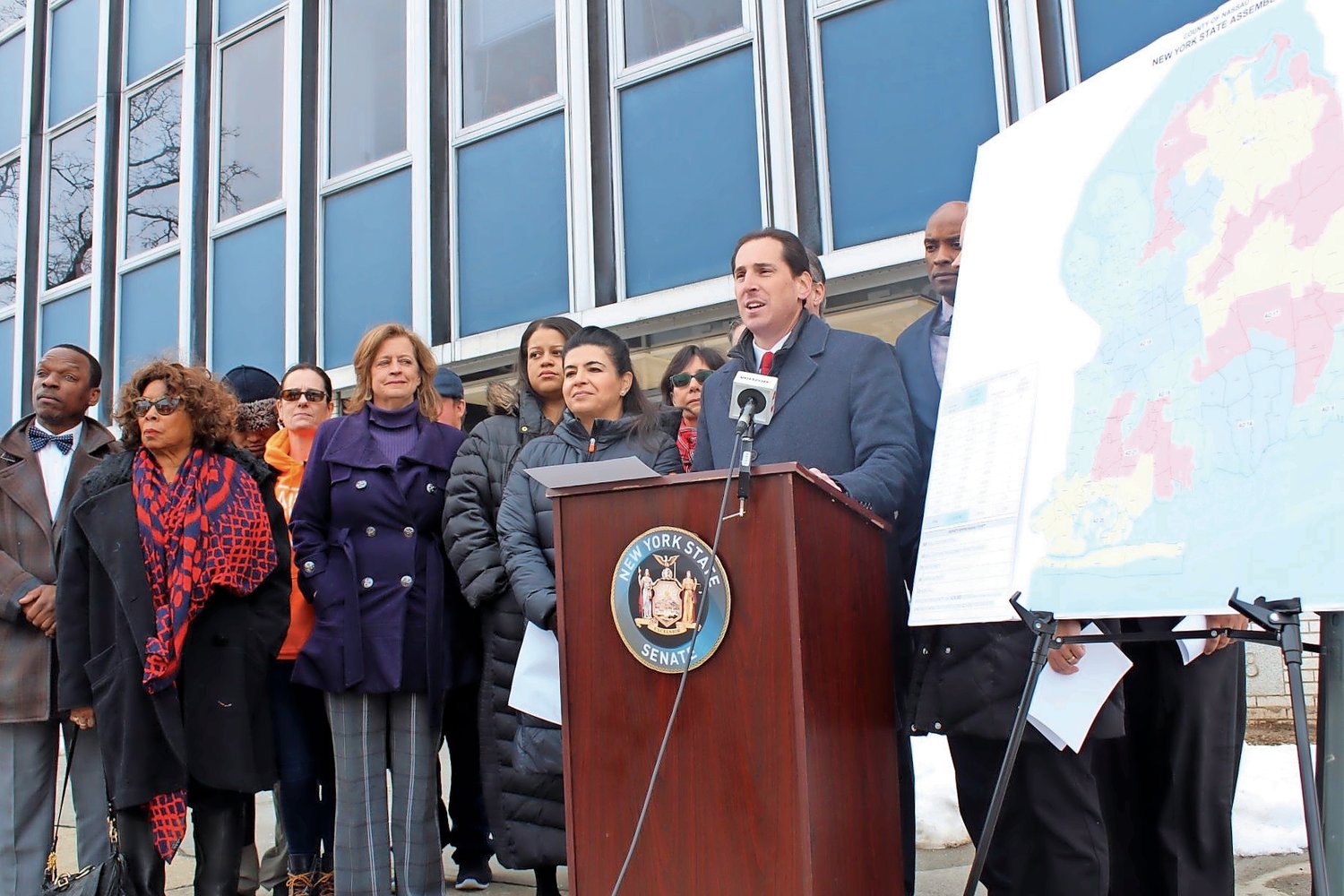 State Sen. Todd Kaminsky joined local and state officials at a news conference in Mineola Sunday, where they called on Republicans at the Nassau County Board of Elections on to establish more early voting locations.