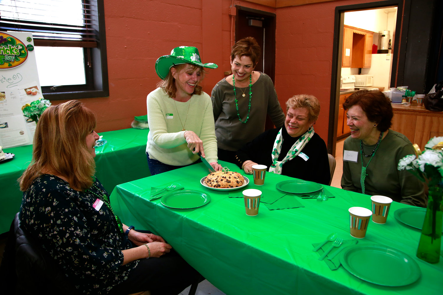 Marilyn Jurgensen, Terry Schmitt, Pat Gagliardi, Barbara Lehman and Karin Levy excitedly dug into homemade Irish Soda Bread.