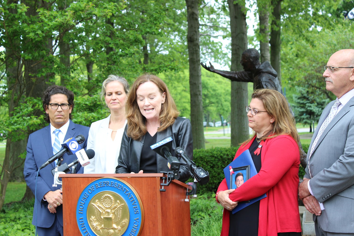 Rep. Kathleen Rice introduced three bills to combat impaired and distracted driving on May 30 at Eisenhower Park. She was with Steve Chassman, the executive director of Long Island Council on Alcoholism & Drug Dependence, Nassau County Executive Laura Curran, Alisa McMorris, of Wading River, and Richard Mallow, the executive director of Mothers Against Drunk Driving.