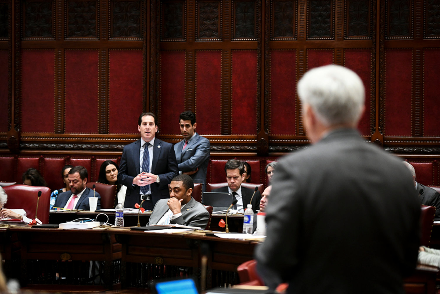State Sen. Todd Kaminsky arguing on the Senate floor for the Climate Leadership and Community Protection Act. With passage in both houses of the Legislature, and a vow from Gov. Andrew Cuomo to sign the act into law, it would become the most aggressive plan to address climate change in the country.