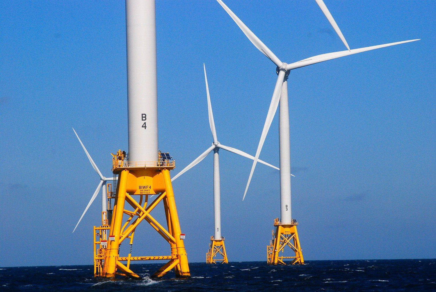 A five-turbine wind farm off the coast of Block Island, R.I., which is serving as a model for future development. According to the benchmarks set by the act, by 2030 New York would have to get 70 percent of its electricity from renewable resources such as wind.