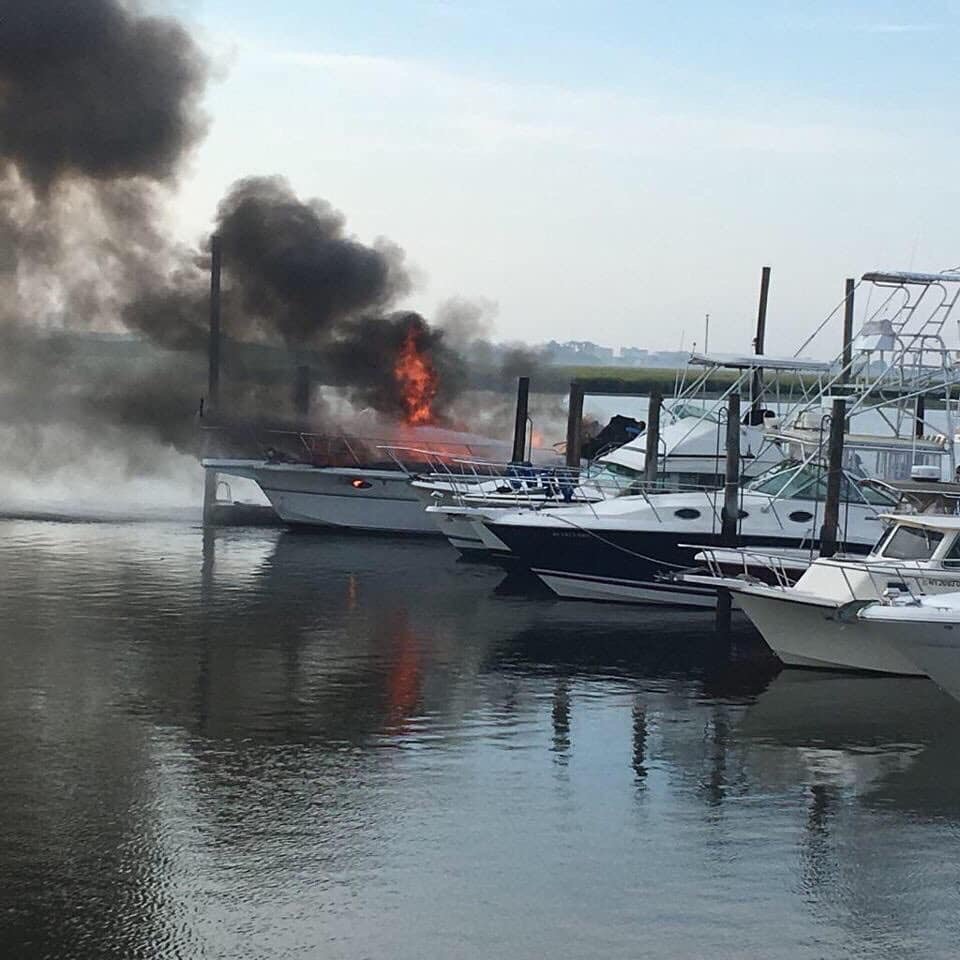 A fire sank one boat sank and two suffered minor damage at the Keystone Yacht Club in Woodmere on Aug. 22.