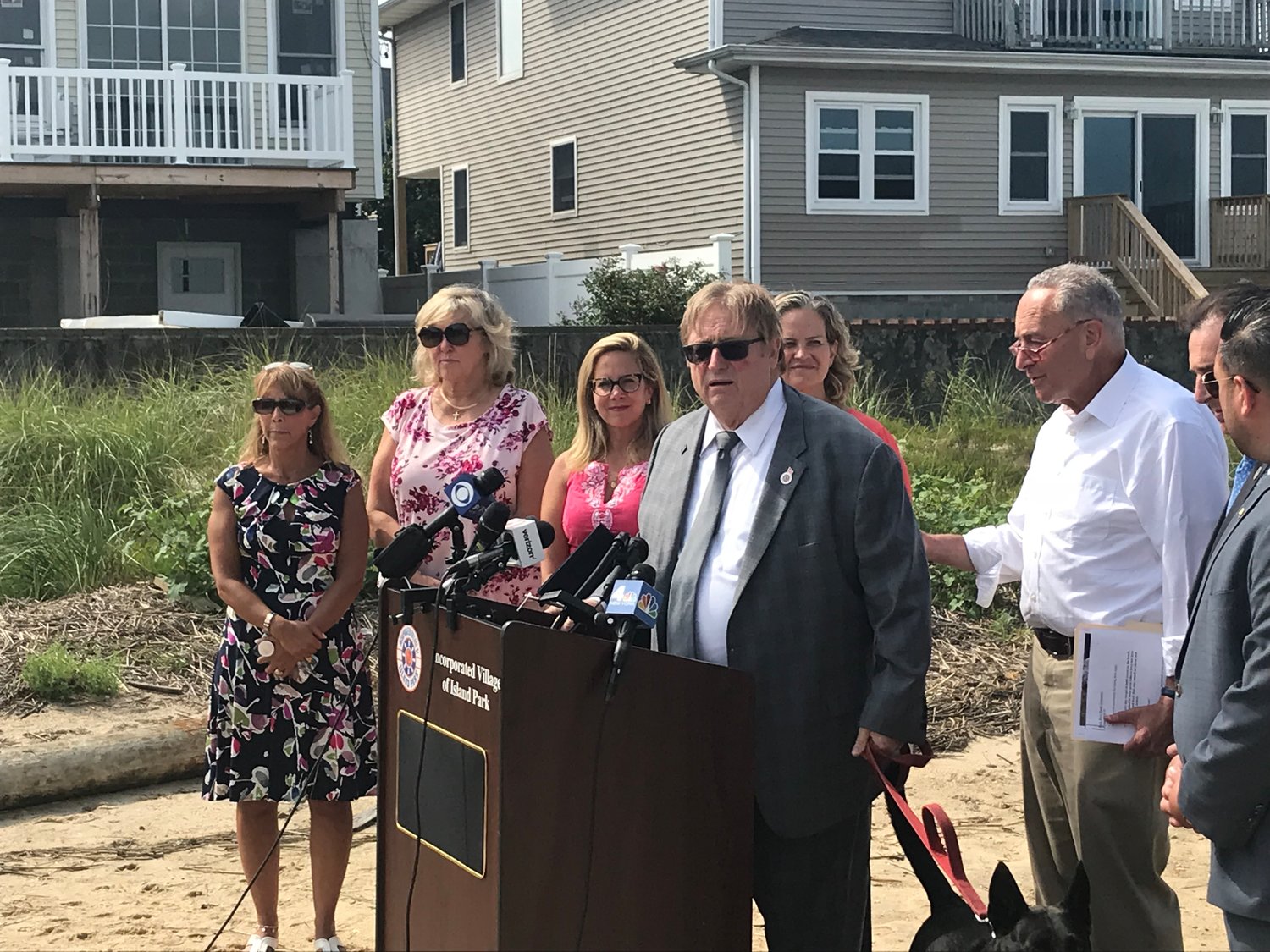 Island Park Mayor Michael McGinty and several elected officials called on the U.S. Army Corps of Engineers to extend the back bays study to ward off potential damage from future storms on Sept. 4.