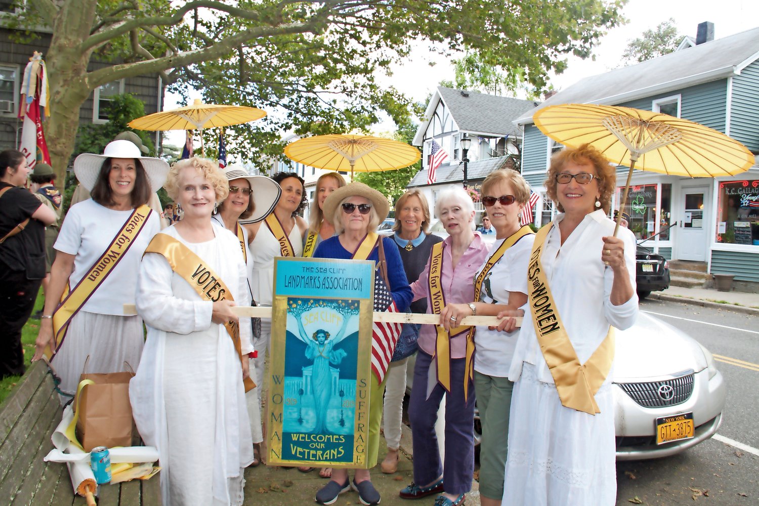 Members of the Sea Cliff Landmarks Association represented women’s suffrage.