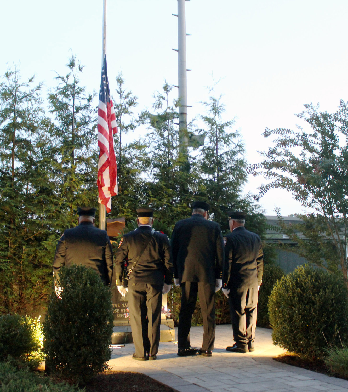 EMFD volunteers placed a wreath in front of the memorial, which was erected by the Kiwanis Club in 2014.