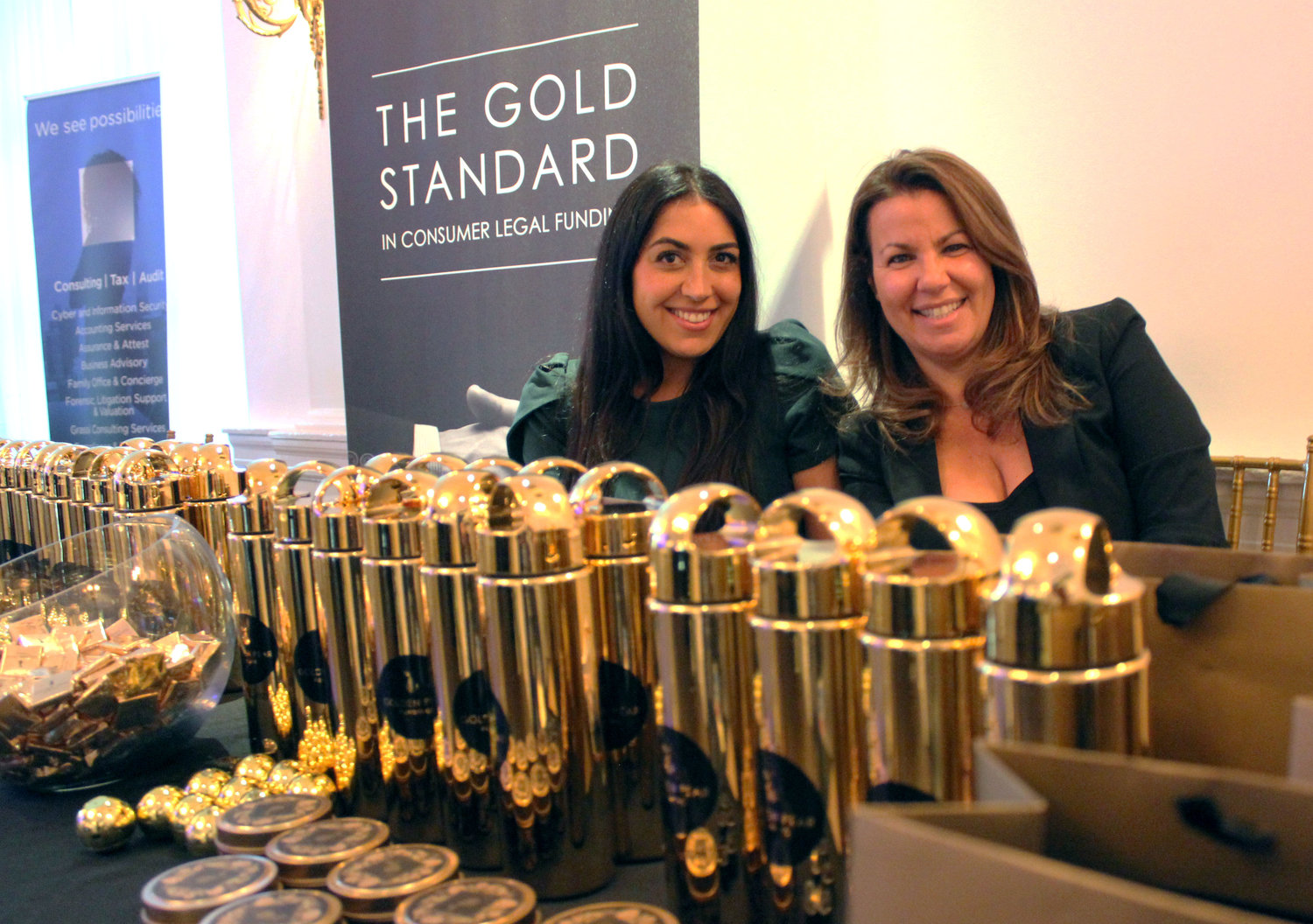 Samantha DeVictoria and Samantha Frankel, sales managers at Golden Pear Funding, greeted honorees and guests at a networking and cocktail party.