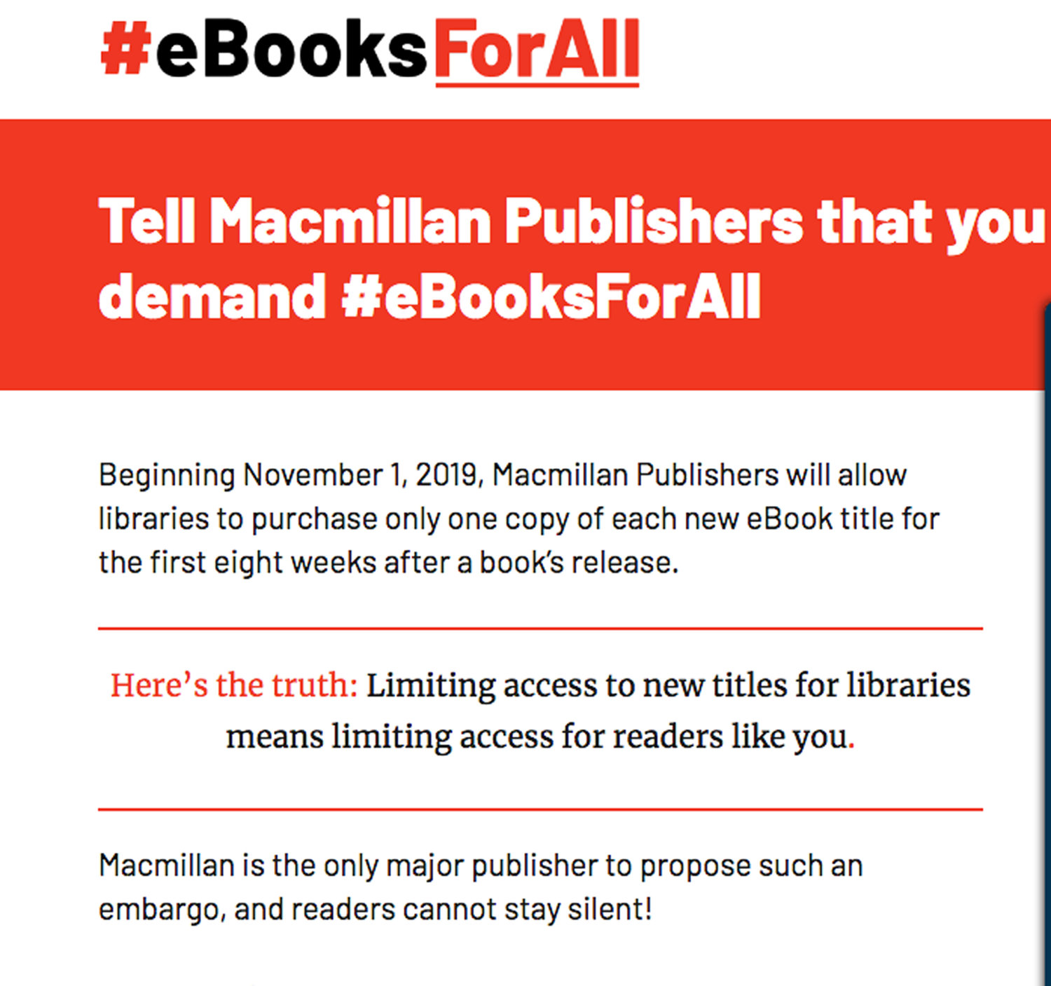 Macmillan Publishers announced a limit on eBook sales to all public libraries effective Nov. 1.